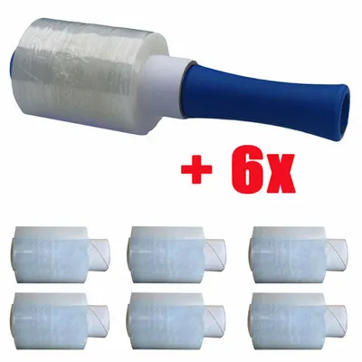 Produktbild von 2x Sparset 6 Rollen Bündelstretchfolie mit verlängerten Kern + Abroller