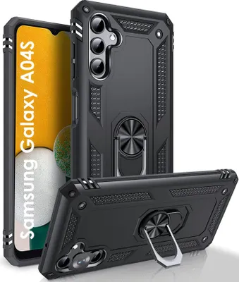 Zdjęcie produktu dla Pokrowiec czarny do Samsung Galaxy A04S - ochrona przed wstrząsami w stylu wojskowym Wytrzymały pierścień obracany o 360 stopni Phonillico®