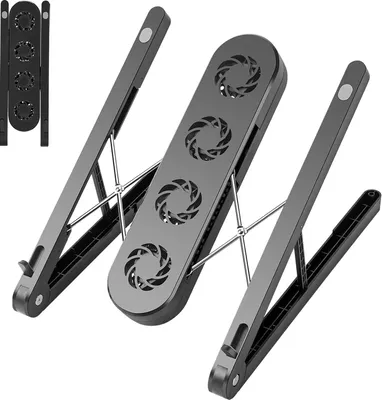 Immagine prodotto di Supporto per laptop, regolabile, da tavolo, nero, pieghevole, con ventola