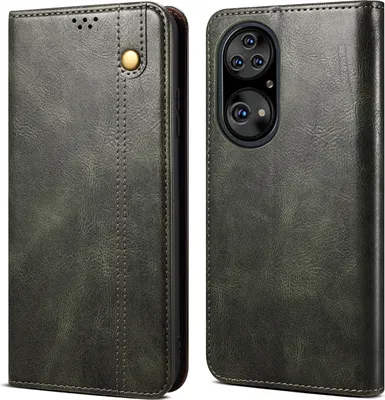 Produktbild von Huawei P50 Pro Hülle, Leder Flip Brieftasche Schutzhülle für Huawei P50 Pro Grün