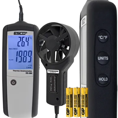 Produktbild von Digitales Anemometer | Flügelrad-Luftgeschwindigkeitsmesser mit externer Sonde für HLK Klimaanlagen Lüftung & Volumenstrom ESCO ES-389