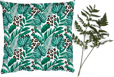 Produktbild von MuchoWow® Zierkissen Sofakissen Wohnzimmer Dekokissen 45x45 cm Blätter - Tropisch - Dschungel - Schlafpolster - Polster für das Sofa