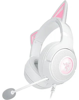 Immagine prodotto di Razer Kraken Kitty V2 - Cuffie RGB cablate con orecchie Kitty per giochi e streaming (325 g, driver Triforce da 40 mm, microfono cardioide HyperClear, suono surround) Bianco