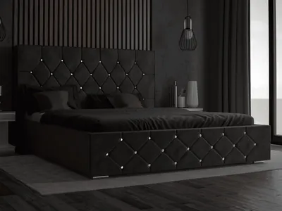 Obrázek produktu pro Čalouněná postel GRAINGOLD Glamour 180x200 cm Rossa - velurová látka, lamelový rošt, zásuvka - manželská postel s krystaly - černá (Magic Velvet 2219)
