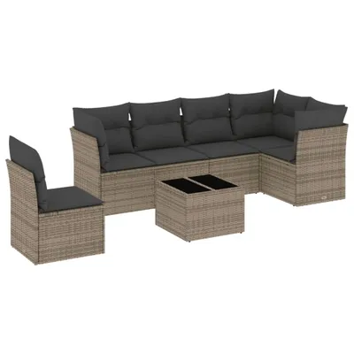Produktbild von 7-tlg. Garten-Sofagarnitur mit Kissen Grau Poly Rattan