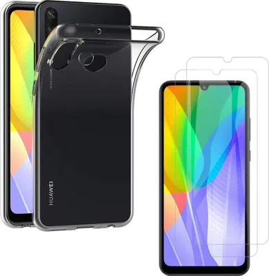 Image de Housse pour Huawei Y6P avec 2 films de protection d'écran en verre trempé Phonillico®
