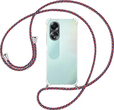 Produktbild von Handykette Backcover-Schutzhülle mit Band (Metall silberfarben) für Oppo A58 4G (CPH2577) - silber/blau/rot
