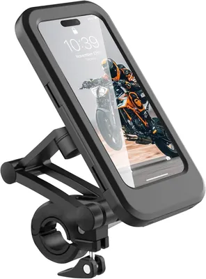 Produktbild von Wasserdichte, universelle, um 360° drehbare Fahrrad-Handyhalterung mit Touchscreen-Tasche, kompatibel mit Fahrrädern, Motorrädern und Rollern, für Smartphones von 4,7 bis 6,8 Zoll.