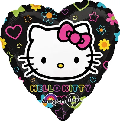 Produktbild von 1 Folienballon Hello Kitty Tween Heart Herz schwarz bunt 45 cm ungefüllt Ballongas geeignet