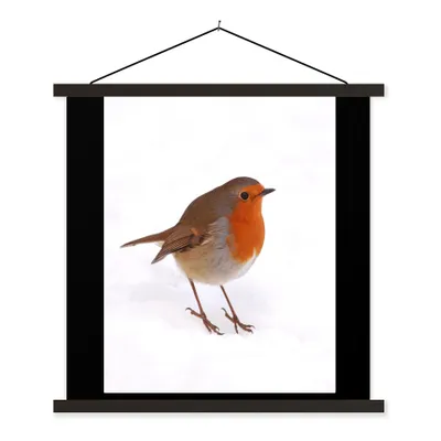 Produktbild von MuchoWow® Textilposter Vogel - Rotkehlchen - Schnee 90x120 cm mit schwarzem Rahmen - Dekoration