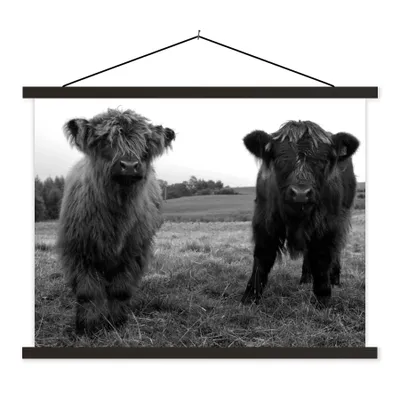 Produktbild von MuchoWow® Textilposter Schottische Highlander - Kühe - Natur - Grün - Gras 150x113 cm mit holzfarbenen Rahmen - Poster