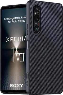 Image de Coque en plastique pour Sony Xperia 1 VII, motif fibre de carbone, noir