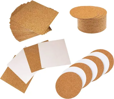 Productafbeelding van Zelfklevende kurk - Rond en vierkant - 80 stuks kurksteunvellen voor wanddecoratie - Feestartikelen - Onderzetters en doe-het-zelf ambachten