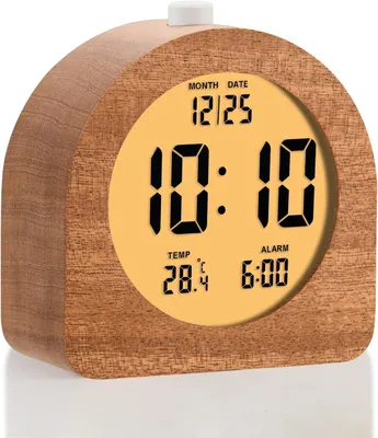 Immagine prodotto di Sveglia digitale in legno, 10 cm - Orologio LED con funzione snooze - A batteria - Design moderno
