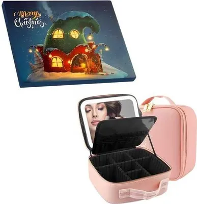 Produktbild von 2er Set 24 Tage Adventskalender mit Armbandsmaterialien und Schminkkoffer mit LED Spiegel - ADVENTGLAMPINK