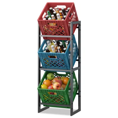 Zdjęcie produktu dla HMOREY Stojak na skrzynki na napoje Stojak kuchenny 3-6 skrzynek Stojak na skrzynki na piwo Solidny stojak na napoje 109x31x43 cm