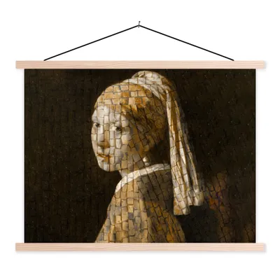 Produktbild von MuchoWow® Textilposter Mädchen mit Perlenohrring - Gemälde - Mosaik 120x90 cm mit holzfarbenen Rahmen - Magnetisch