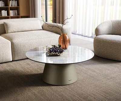 Produktbild von DELIFE Couchtisch Edge Rund 90x90 cm Keramik Onyx Pearl Borna Effektfinish Titan