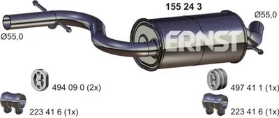 Produktbild von ERNST 155243 Mittelschalldämpfer Schalldämpfer für VW Golf V Schrägheck (1K1) GOLF PLUS (5M1, 521) für AUDI A3 Sportback (8PA) A3 Schrägheck (8P1)