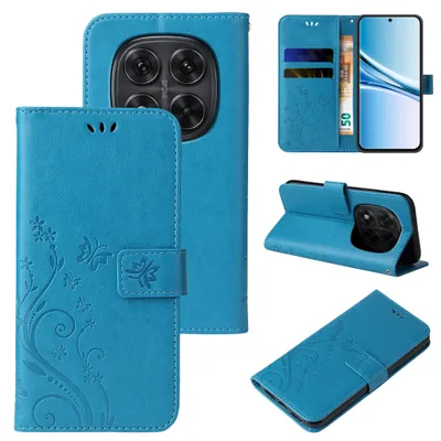 Produktbild von Handyhülle für Xiaomi Redmi Note 15 Pro 5G Floral Blumen Schmetterling Flip Cover Hülle Case Klapphülle Handytasche Farbe: Blau