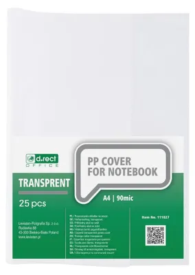 Produktbild von D.RECT Heftumschläge 25er Set DIN A4, transparent, durchsichtig, Hefthüllen aus strapazierfähiger und abwischbarer Polypropylen-Folie, stark 90 mic, klar