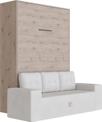 Produktbild von Schrankbett mit Sofa Sandgrau M3 140x200 Vertikal Wildeiche