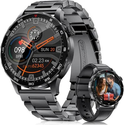 Produktbild von Smartwatch Herren mit Telefonfunktion,1.43" AMOLED Edelstahl IP68 Wasserdicht Uhr mit Herzfrequenz SpO2 Schlafmonitor, 100+ Sportmodi Kalorienzähler
