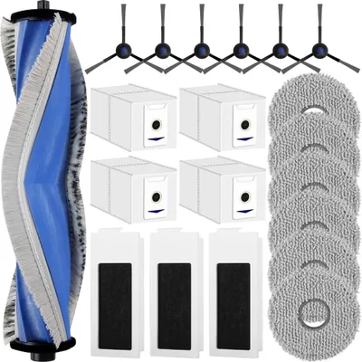 Produktbild von 20 Stück Zubehörset für ECOVACS DEEBOT T30 PRO Omni / T30 Omni / T30 Max Saugroboter, 1 Gummi-Hauptbürste 4 Staubbeutel 6 Wischtücher 3 Filter 6 Seitenbürsten, Ersatzteile Saugroboter Zubehör