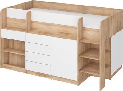 Produktbild von Bett mit Schreibtisch Smile R (Rechts) Kindermöbel Schlafzimmer-Sets Hochbett Etagenbett Sonoma-Eiche / Weiß