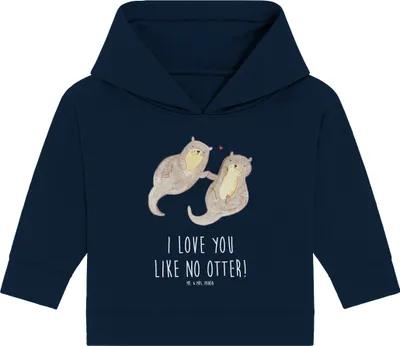Produktbild von Mr. & Mrs. Panda Organic Baby Hoodie Otter Hände halten 12. - 18. Monat - French Navy - Geschenk, Paar, Verliebt, Kapuzenshirt, Kapuzensweatshirt, Liebe, glücklich