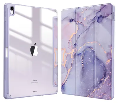 Produktbild von Fintie Hybrid Hülle für iPad Air 13 Zoll M4/M3/M2 (2026/2025/2024) mit Stifthalter - Stoßfeste Schutzhülle Case mit transparenter Hartschale auf der Rückseite für iPad Air 13 Zoll, Lila Marmor