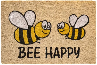 Produktbild von Kokosmatte Bienen Bee Happy Spruch als aussen Sauberlaufmatte
