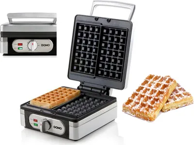 Produktbild von Domo Waffeleisen aus Edelstahlgehäuse, Doppel-Waffeleisen 1400 Watt mit Thermostat; DO 9047 W