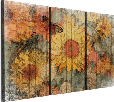 Zdjęcie produktu dla Zestaw 3 obrazów na płótnie LUMASOUL do salonu, motyw: kwiaty, wymiary: 90x60 cm. Zestaw obrazów na płótnie, idealny do sypialni, przedpokoju, biura i kuchni