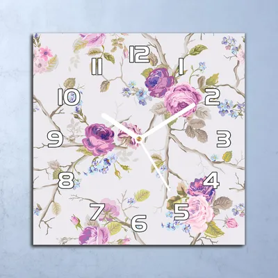Produktbild von Deko Glasuhr Wanduhr 30x30 Lila Rosen Blumen Quarz Küchenuhr Bürouhr