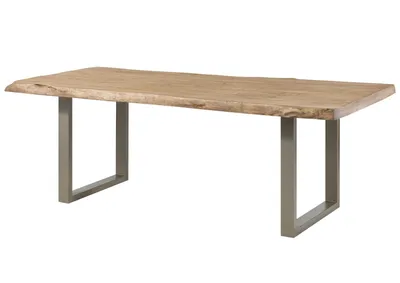 Image de MASSIVMOEBEL24 | Table à manger 220x100 en bois de manguier laqué beige pieds en U gris FREEFORM 5