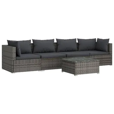 Obrázek produktu pro vidaXL 5dílná zahradní lounge souprava s polštáři Poly Rattan Grey