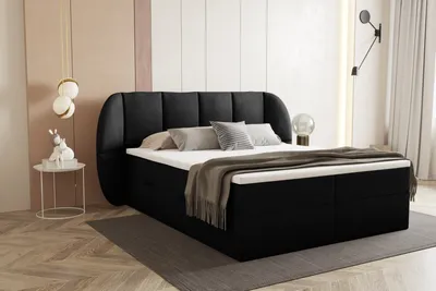 Produktbild von Bilbao Boxspringbett 160x200 mit Bettkästen H3 Pocket Matratze Kopfteil mit Dekorative Ohren Schwarz