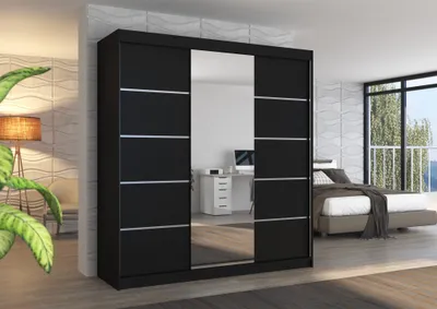 Produktbild von Schiebetürenschrank Schrank VISBY in Schwarz matt 200x215x58 cm