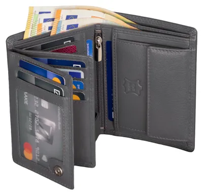Produktbild von Geldbörse Herren RFID echt Leder Portemonnaie Rindleder Schwarz (4450) Grau