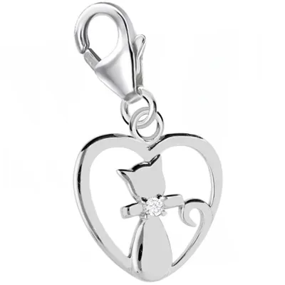 Charm Anhänger Katze mit Herz I Pfoten Echtschmuck

