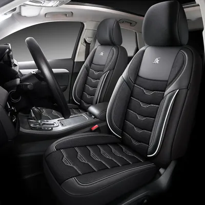 Produktbild von Autositzebezüge für Audi A4 B8 | Komplettes Set | AID Serie | Schwarz mit weißen Nähten