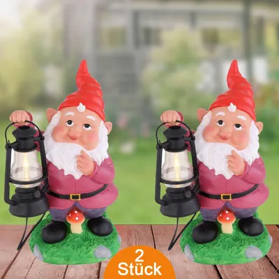 Produktbild von Solarleuchten Garten Deko Gartenzwerg Lustig 2er Set Solarlampe Außen Solar