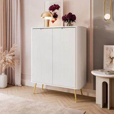 Produktbild von Zweitürige Kommode ZAIRA K103 Weiß schräge gold Chrom Beine
