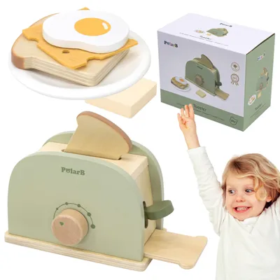 Produktbild von Viga Polarb Toaster-Set aus Holz, Grün + Zubehör
