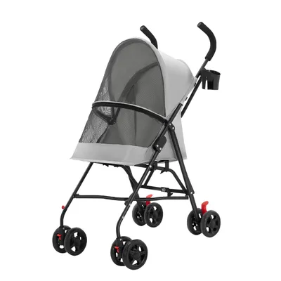 Produktbild von Hundewagen klappbar Haustierwagen für Hunde Katzen abnehmbarer Hundebuggy Grau