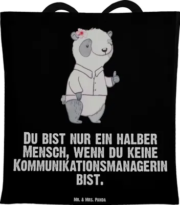 Produktbild von Mr. & Mrs. Panda Tote Bag Kommunikationsmanagerin Herz - Schwarz - Geschenk, Witzig, Beutel, Studium, Laptoptasche, Jutebeutel, Tasche, Spruch, Stoffbeutel, Lustig