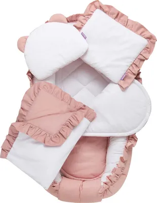 Produktbild von JUKKI® Baby Nestchen 5tlg BAUMWOLLE SET für Neugeborene [pastel Pink] 2seitig 100x55cm Babynest + Matratze + Decke + 2xKissen
