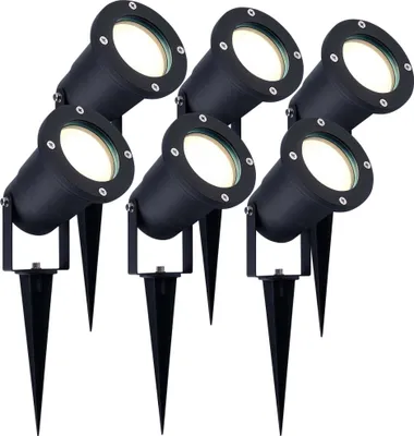 Produktbild von Ledvion - 6er Set, Gartenstrahler mit Erdspieß, IP65, 3W, 4000K, 220-240V, Neutralweiß, LED Strahler, Gartenbeleuchtung mit Strom, Mit GU10 Leuchtmittel, Dimmbar, Wasserdicht