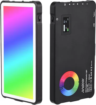 Produktbild von Andoer Pocket RGB Videoleuchte LED Fill Light Panel 2500K-9000K Dimmbar 24 Lichteffekte CRI95+ Eingebauter Akku mit Kaltschuhadapter fuer Vlog Live Streaming Videokonferenzbeleuchtung Produktfotografie